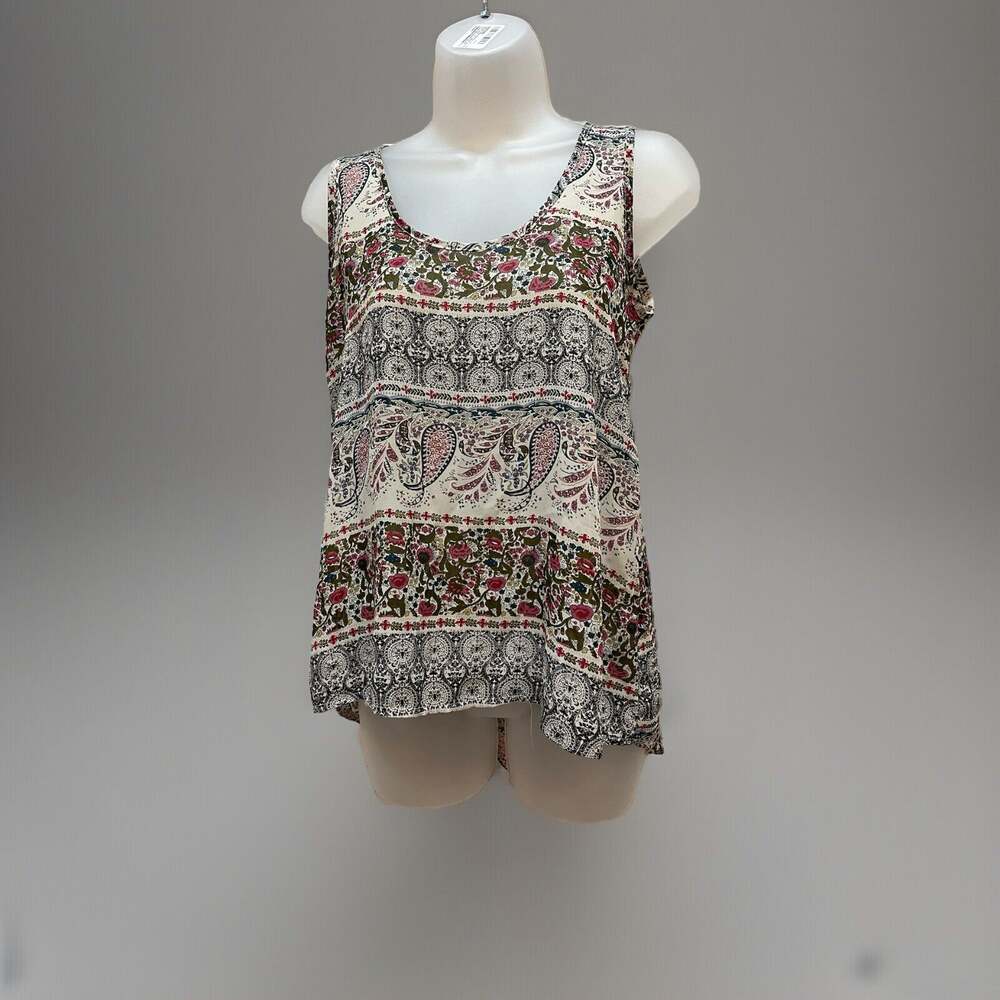 Women's Dots Cream Pink Floral Sleeveless Peplum Weekend Chic Top Size Small